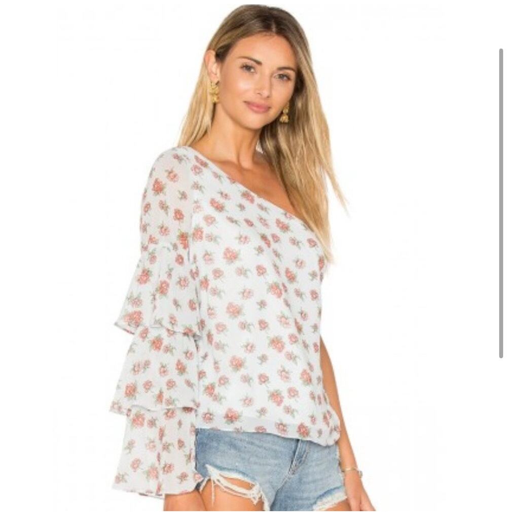 Lovers + Friends Ivy One Shoulder Ditsy Floral Top Sz M